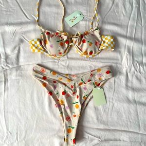 1 large bikini set, berry print, original shipping bag included, liner still on